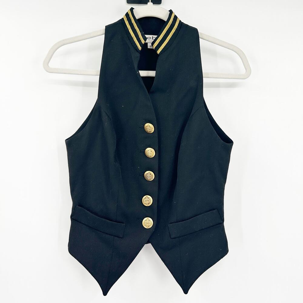 Bebe Womens Y2K Vintage Preppy Academia Gold Crest Buttons 100% Wool Vest Size 6